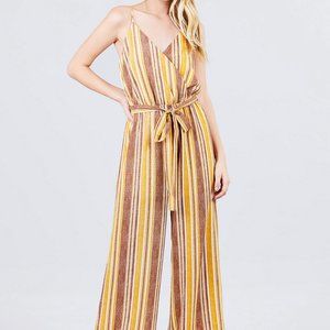 Plus Size Striped Print Belted Jumpsuit